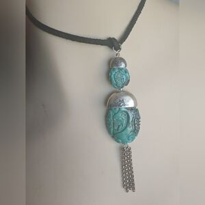 Carved Turquoise Double Stone Sterling Pendant Vintage Large!!!